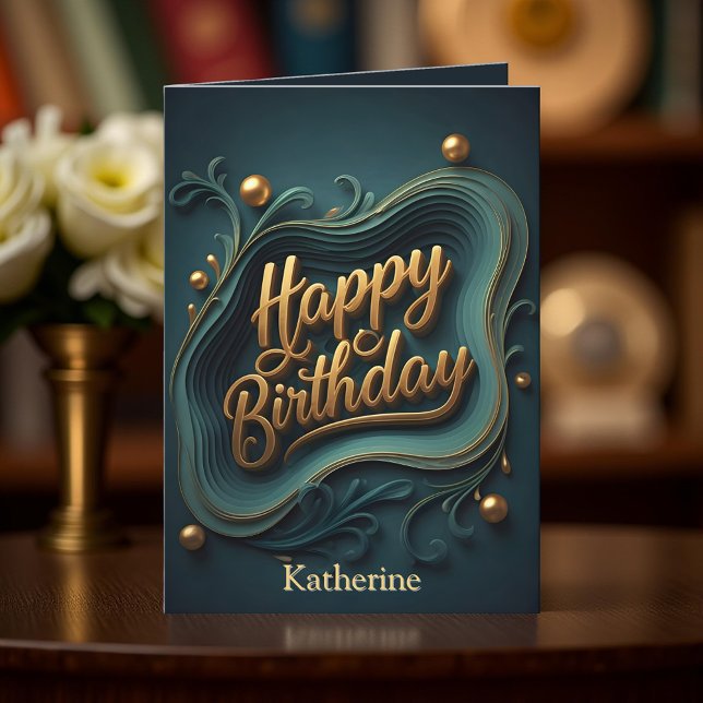 Tarjeta Lujo Elegante Verde azulado y Dorado Cumpleaños (Subido por el creador)