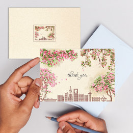Tarjeta Lujo Riyadh Skyline Bougainvillea Boda Gracias