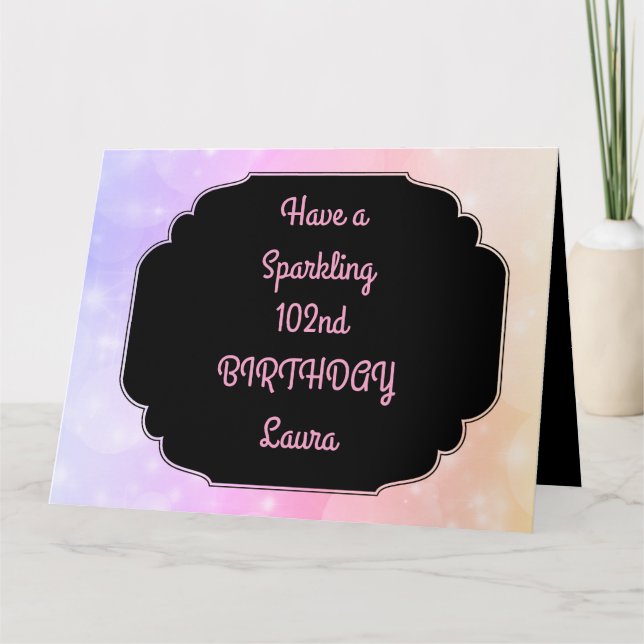 Tarjeta Lujo Rosa Personalizado 102º cumpleaños (Anverso)