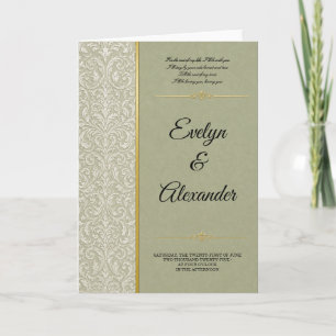 Tarjeta Lujo Verde Salvia Damasco Boda Dorada