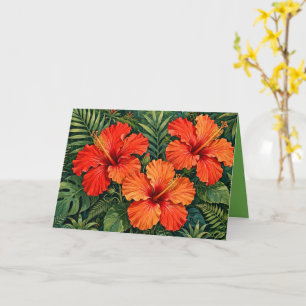 Tarjeta Lujosas flores tropicales de hibisco naranja selvá