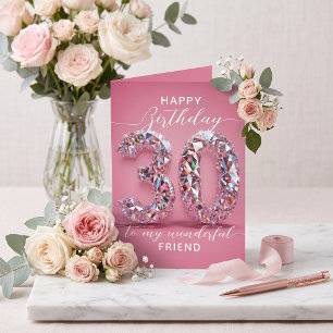 Tarjeta Lujoso Cumpleaños 30 Brillante Diamante Rosa de Lu