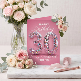 Tarjeta Lujoso Cumpleaños 30 Brillante Diamante Rosa de Lu
