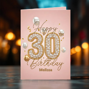 Tarjeta Lujoso Cumpleaños 30 Rosa Suave Perlado y Dorado