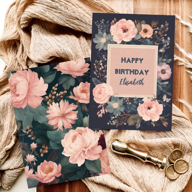 Tarjeta Lujoso cumpleaños floral oscuro (Subido por el creador)