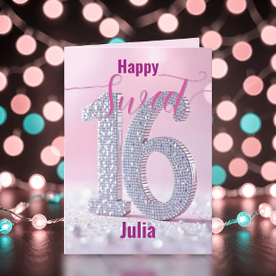 Tarjeta Lujoso Diamante Rosa con número dulce 16