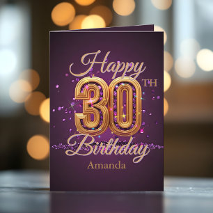 Tarjeta Lujoso Esparkling Morado y Oro 30 cumpleaños