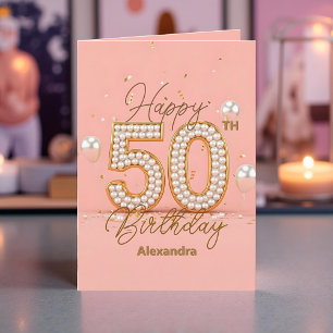Tarjeta Lujoso Pearly Soft Pink y Gold 50 cumpleaños