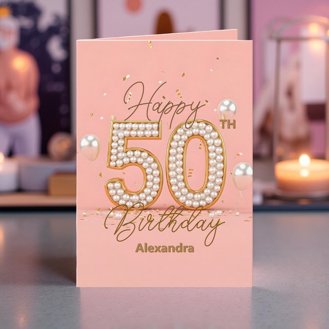 Tarjeta Lujoso Pearly Soft Pink y Gold 50 cumpleaños (Subido por el creador)