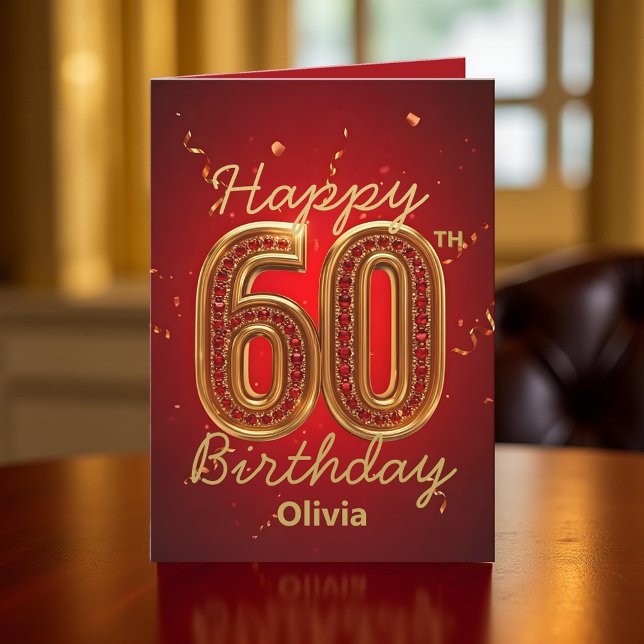 Tarjeta Lujoso y elegante rubí rojo y oro 60 cumpleaños (Subido por el creador)