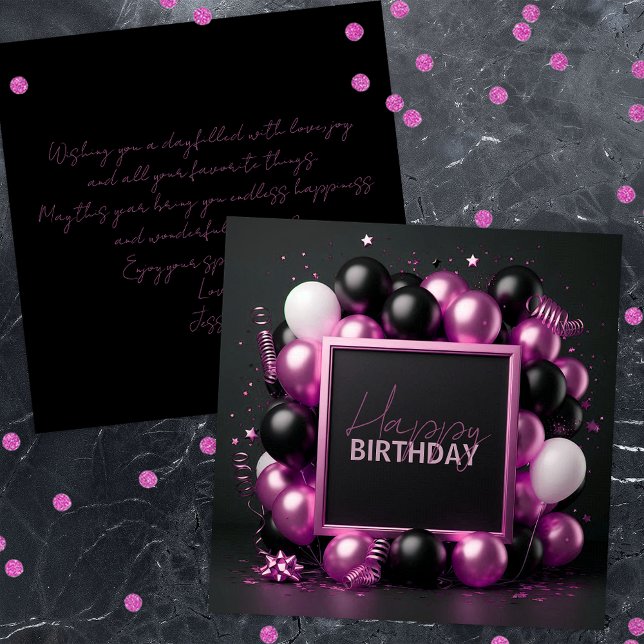Tarjeta Lujosos globos negros rosados Streamers Cumpleaños (Subido por el creador)