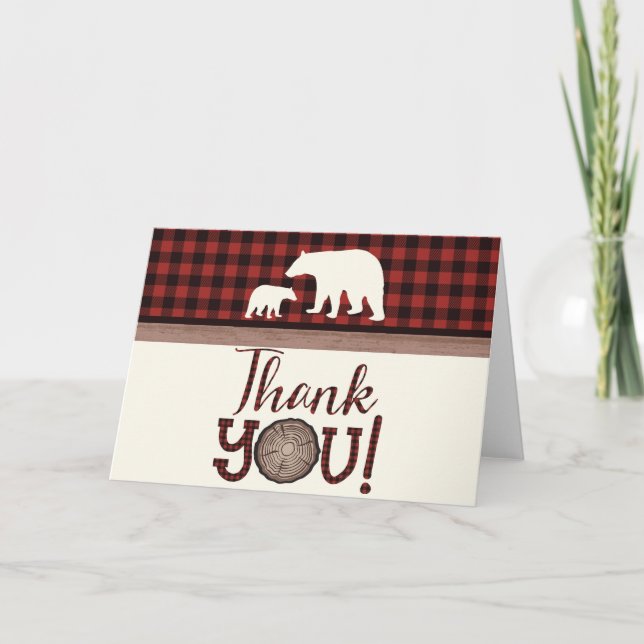 Tarjeta Lumberjack Mama Bear Baby Shower Gracias Cartas (Anverso)