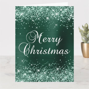 Tarjeta Luminoso Verde Pino Foil Gran Feliz Navidad