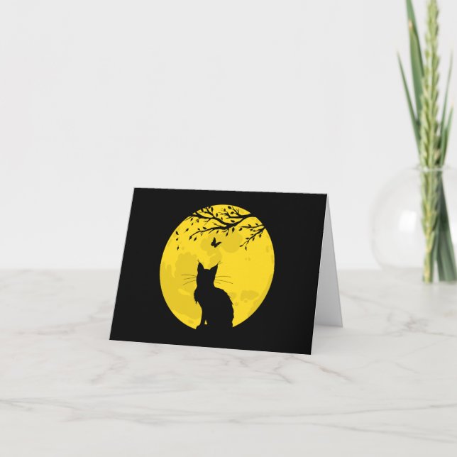 Tarjeta Luna amarilla de gato negro (Anverso)