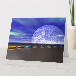 Tarjeta luna blanca y de piedra y pasos