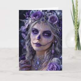 Tarjeta Luna de amatista Calavera – Día de Muertos púrpura
