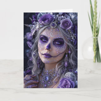 Tarjeta Luna de amatista Calavera – Día de Muertos púrpura
