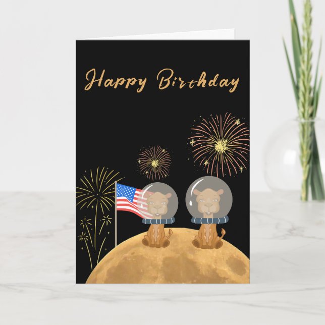 Tarjeta luna de camello astronauta de feliz cumpleaños (Anverso)