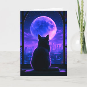 Tarjeta Luna de Gato Negro Pensando en Ti
