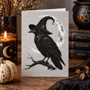 Tarjeta Luna de Halloween Cuervo Oscuro Gótico