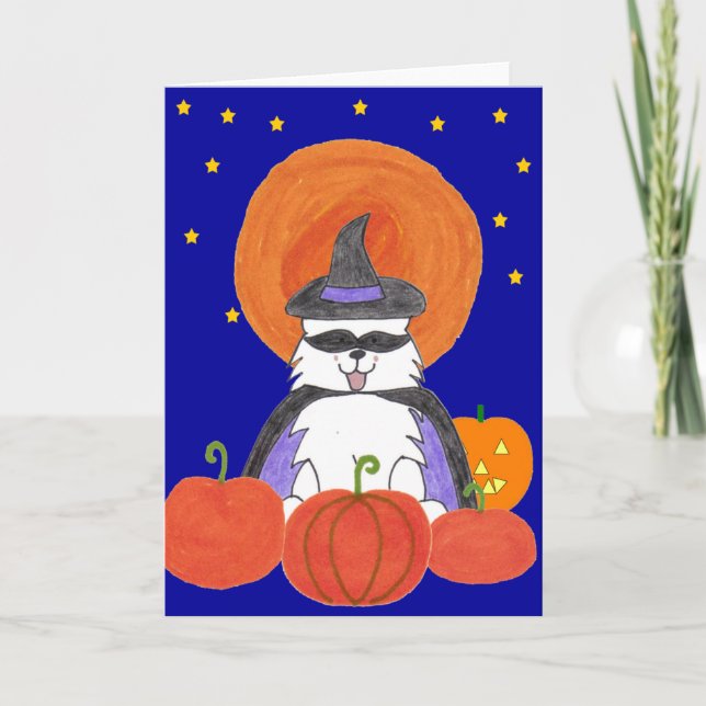 Tarjeta Luna de Halloween del samoyedo (Anverso)
