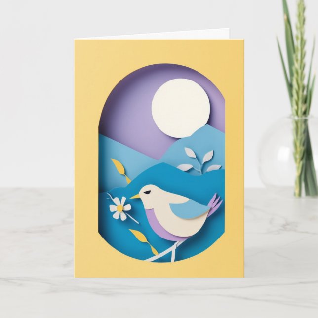Tarjeta Luna de Pájaro de Papel (Anverso)