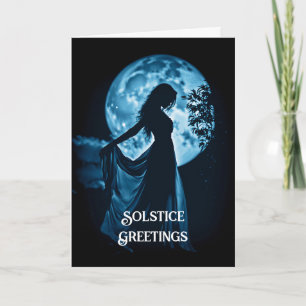 Tarjeta Luna del solsticio de invierno y mujer Noche de so