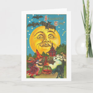 Tarjeta Luna grande Halloween de Halloween del vintage