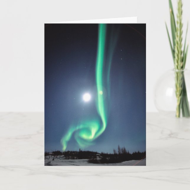 Tarjeta Luna Llena Con Aurora | Yellowknife Canadá (Anverso)