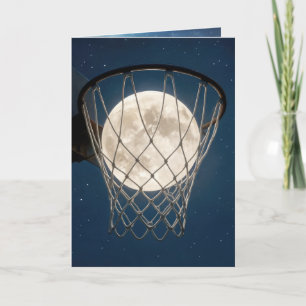 Tarjeta Luna Llena de Cumpleaños en una Red de Baloncesto
