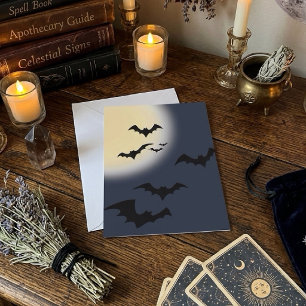 Tarjeta Luna Llena de Halloween con Murciélagos