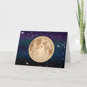 Tarjeta Luna llena dibujada a mano y estrellas brillantes