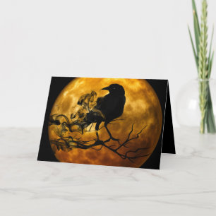 Tarjeta Luna Llena Naranja Cuervo de Halloween Mapache Neg