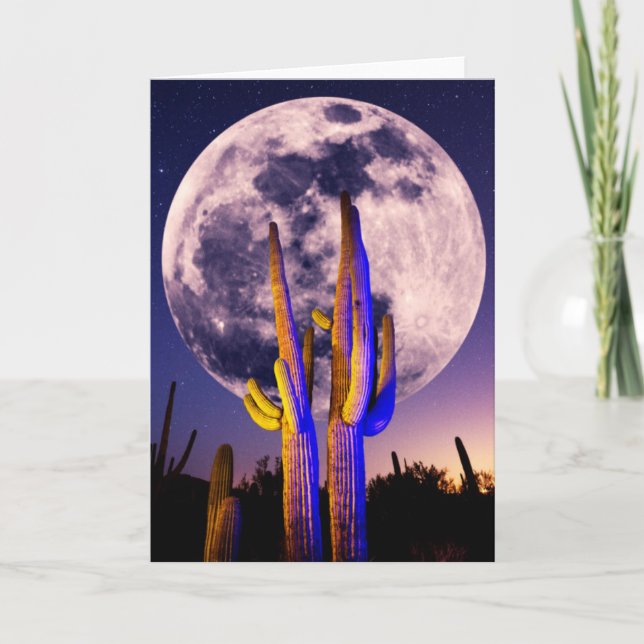 Tarjeta Luna Llena Sobre Cactus Saguaro (Anverso)