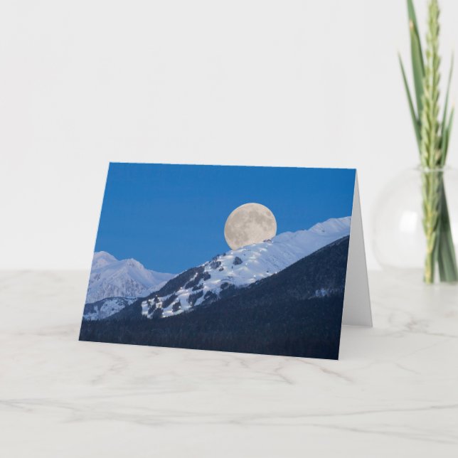 Tarjeta Luna Llena Sobre La Estación De Esquí De Alyeska,  (Anverso)