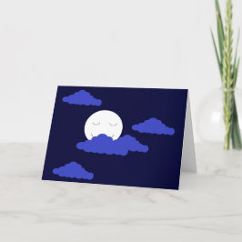 Tarjeta Luna llena sonriente con nubes: azul oscuro en bla