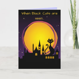 Tarjeta Luna Llena y gato negro Halloween