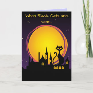 Tarjeta Luna Llena y gato negro Halloween