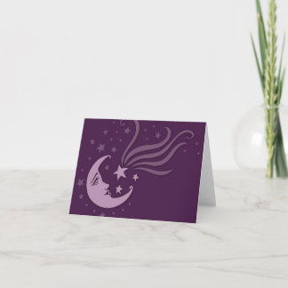 Tarjeta luna púrpura y estrellas notecard
