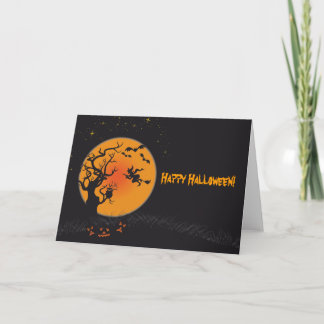 Tarjeta Luna y bruja del feliz Halloween