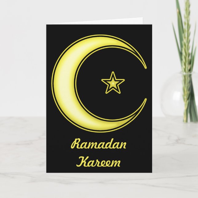 Tarjeta Luna y Estrella de Ramadán Negro y Oro Crescent (Anverso)