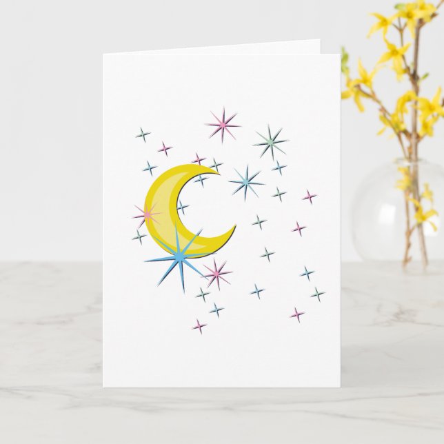 Tarjeta Luna y estrellas (flor amarilla)