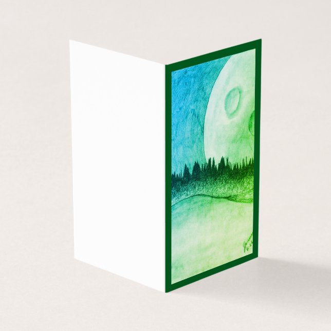 Tarjeta Luna y planeta - verde (Exterior)