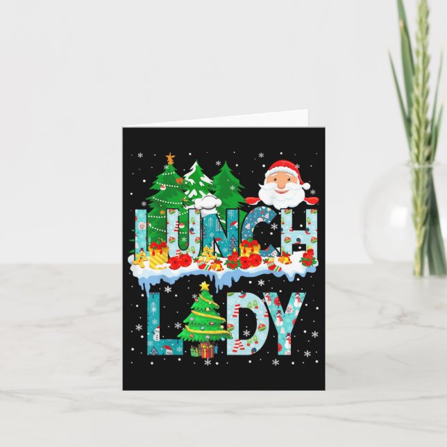 Tarjeta Lunch Lady Árbol de Navidad Santa Matanza Fami (Anverso)
