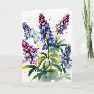 Tarjeta Lupin - Flores acuarela