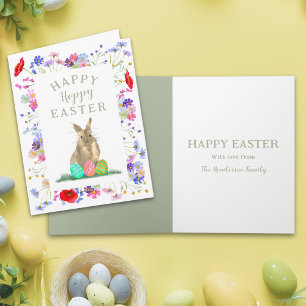 Tarjeta Lúpulo Personalizado de Pascua Conejito Lindo Flor