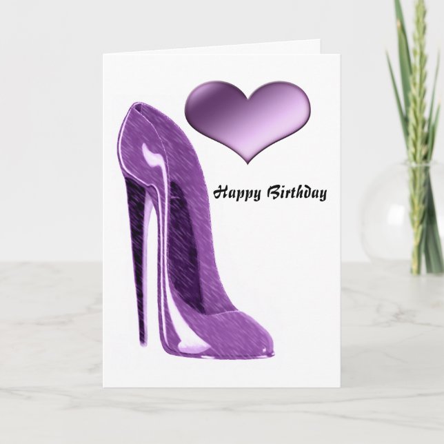 Tarjeta Luscious Lilac Stiletto High Heel Shoel and Heart (Anverso)