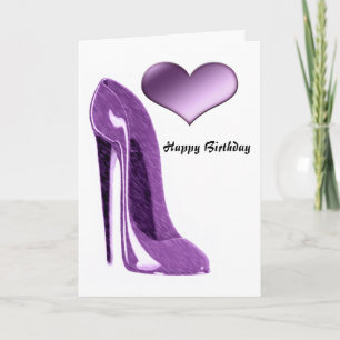 Tarjeta Luscious Lilac Stiletto High Heel Shoel and Heart