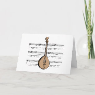 Tarjeta lute mandolin y partitura
