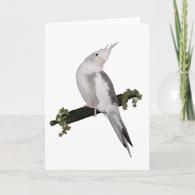 Tarjeta Lutino Cockatiel Bird Ivy Perch Animal (Anverso)